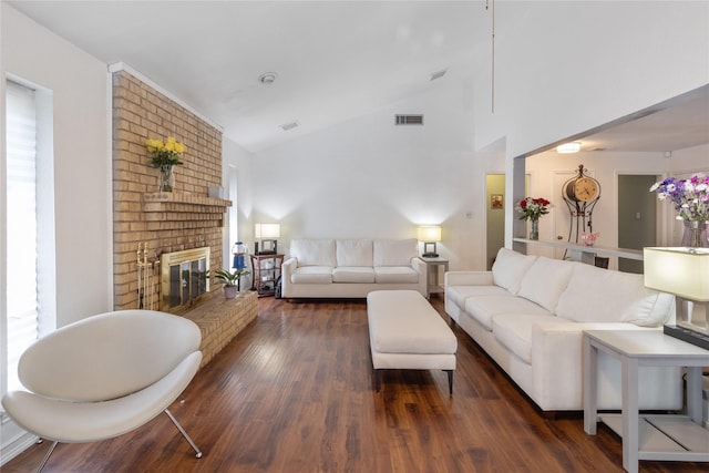 4701 Yellowleaf Dr, Fort Worth, TX 76133 - living area with wood finished floors, a brick fireplace, and high vaulted ceiling