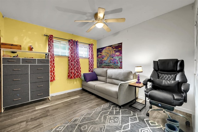 1225 Oak Meadows Dr, Dallas, TX 75232 - living room with a ceiling fan, wood finished floors, and baseboards