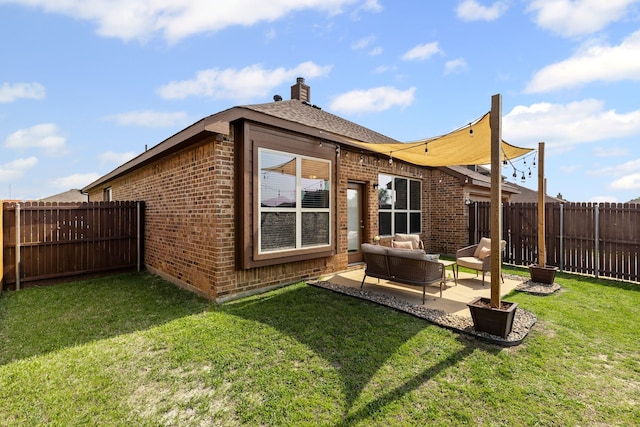 125 Singleton Dr, Royse City, TX 75189 - rear view of property with brick siding, a patio area, a chimney, and an outdoor hangout area