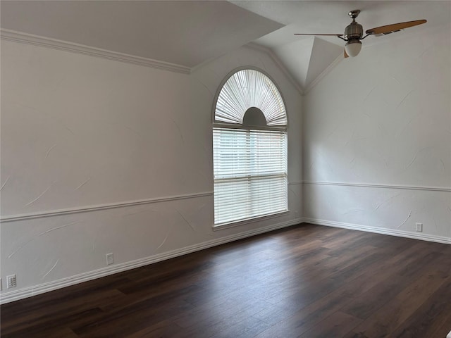 2505 Cimmaron Dr, Plano, TX 75025 - spare room featuring wood finished floors, a ceiling fan, lofted ceiling, baseboards, and ornamental molding