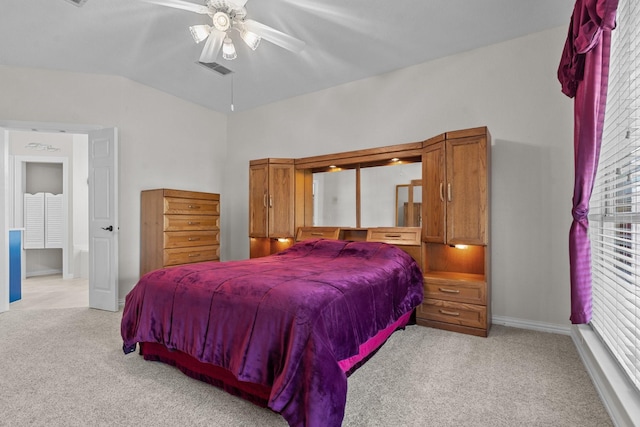836 Stafford Station Dr, Saginaw, TX 76131 - bedroom with light carpet, multiple windows, vaulted ceiling, ceiling fan, and baseboards