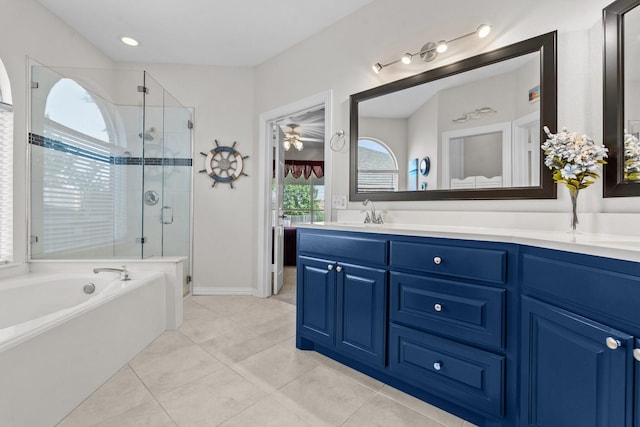 836 Stafford Station Dr, Saginaw, TX 76131 - full bath featuring a stall shower, a garden tub, vanity, tile patterned floors, and baseboards