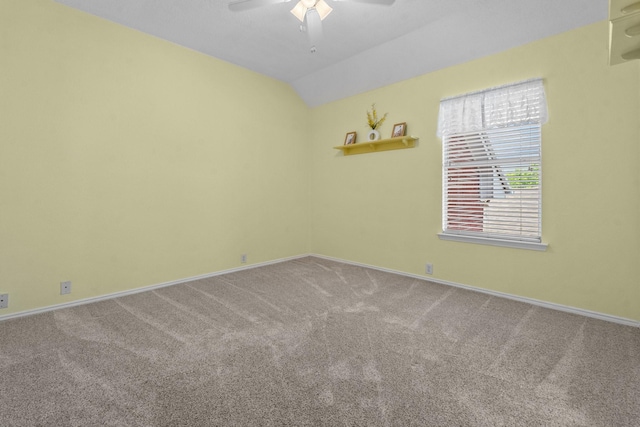 836 Stafford Station Dr, Saginaw, TX 76131 - empty room featuring ceiling fan, carpet, baseboards, and vaulted ceiling