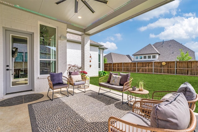 1305 Limestone Ridge Rd, Mansfield, TX 76063 - view of patio / terrace featuring ceiling fan and an outdoor hangout area
