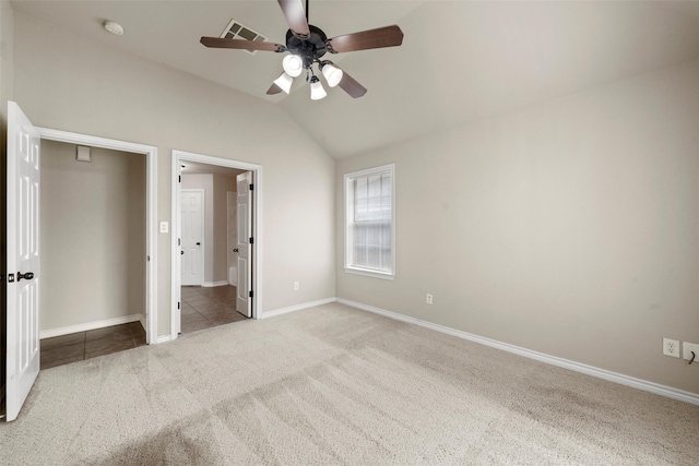 10121 Salem Way, Waco, TX 76708 - unfurnished bedroom with carpet floors, lofted ceiling, baseboards, a ceiling fan, and connected bathroom