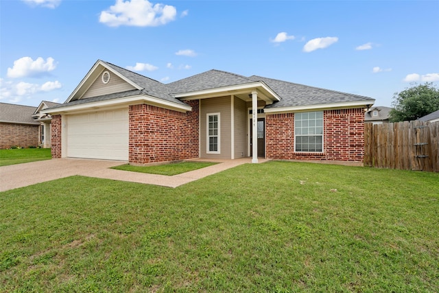 10121 Salem Way, Waco, TX 76708 - ranch-style home featuring a garage, driveway, a shingled roof, and brick siding