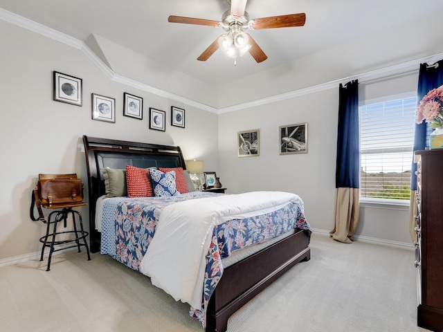 7428 E Fork Ln, Mckinney, TX 75071 - carpeted bedroom with baseboards, ornamental molding, and ceiling fan