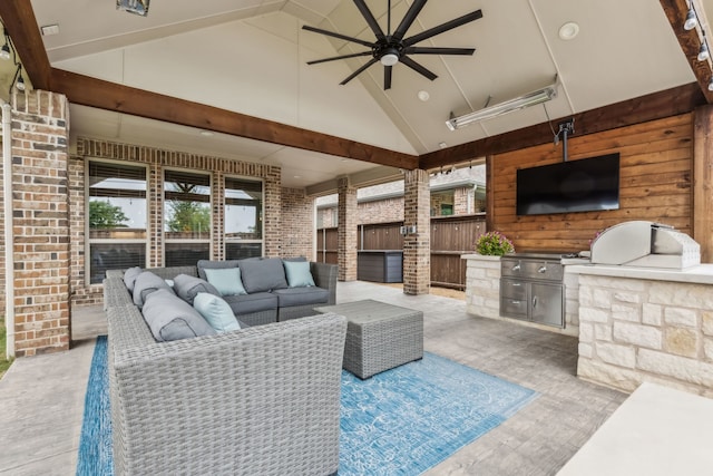 4138 Sanders Dr, Celina, TX 75009 - view of patio / terrace with exterior kitchen, an outdoor living space, and a ceiling fan