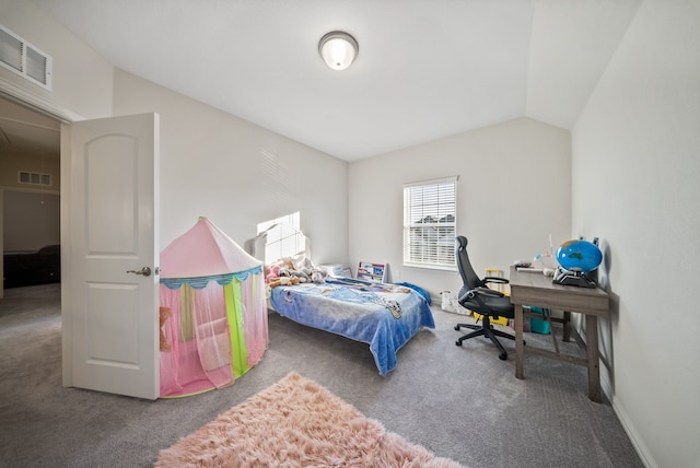 9517 Sunset Ln, Oak Point, TX 75068 - carpeted bedroom with lofted ceiling, baseboards, and a desk