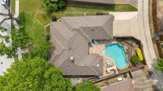 aerial view of a pool area