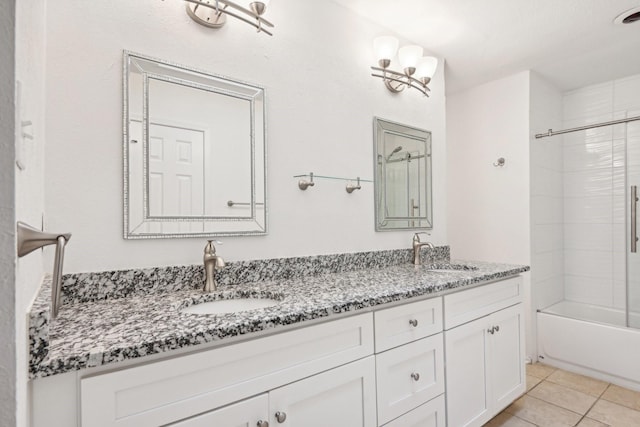 4400 Boston Dr, Plano, TX 75093 - bathroom featuring double vanity, tile patterned floors, and shower / tub combination