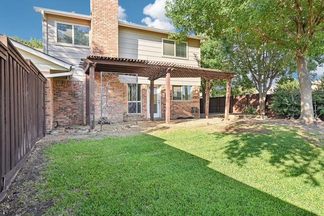 4400 Boston Dr, Plano, TX 75093 - back of house featuring a pergola, a chimney, and brick siding