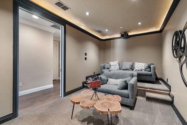 1532 Main St, Southlake, TX 76092 - home theater room with carpet flooring, crown molding, recessed lighting, and baseboards