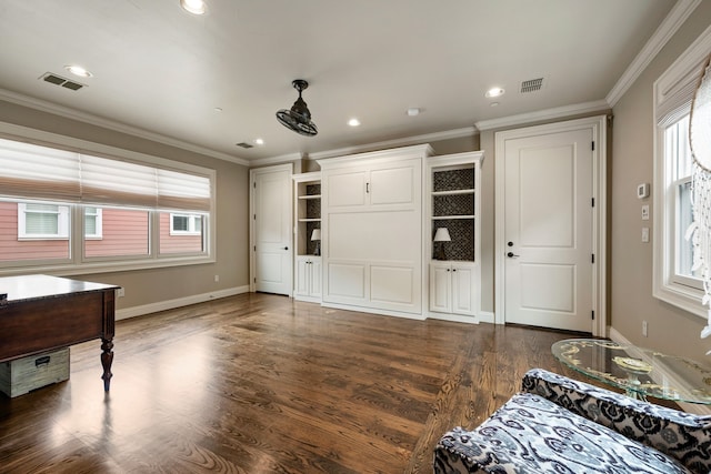 1532 Main St, Southlake, TX 76092 - foyer entrance with crown molding, dark wood-style flooring, recessed lighting, and baseboards