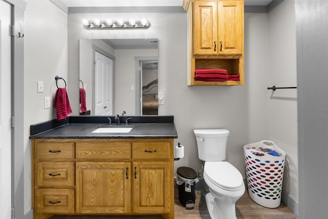 677 County Road 4027, Savoy, TX 75479 - bathroom featuring toilet, wood finished floors, and vanity