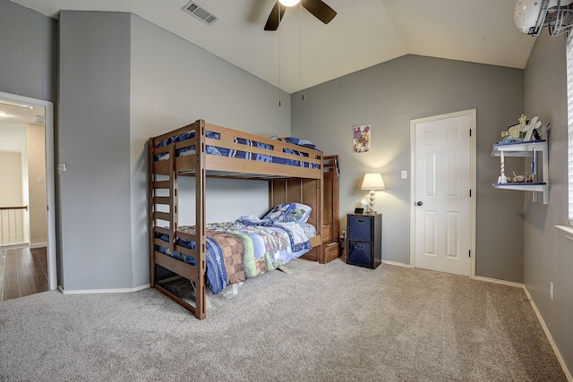 4205 English Ivy Dr, Mckinney, TX 75070 - carpeted bedroom with vaulted ceiling, baseboards, and ceiling fan