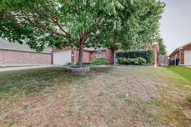 view of yard featuring a garage and driveway