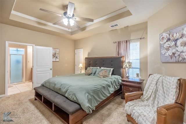 109 Fry Blvd, Tuscola, TX 79562 - bedroom with ornamental molding, a raised ceiling, carpet, and ceiling fan