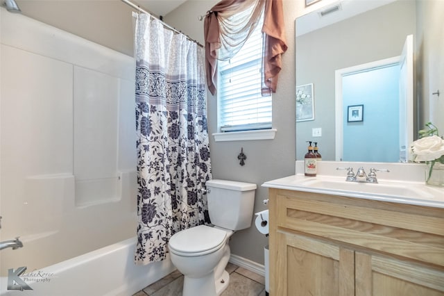 109 Fry Blvd, Tuscola, TX 79562 - bathroom with toilet, tile patterned flooring, vanity, shower / bath combo with shower curtain, and baseboards