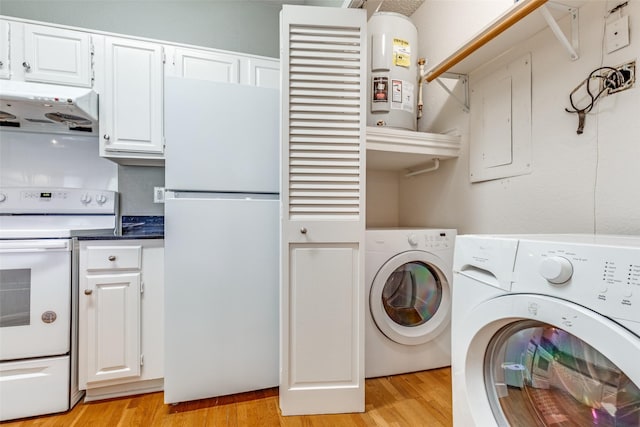 6000 Auburndale Ave Unit E, University Park, TX 75205 - clothes washing area with water heater, separate washer and dryer, light wood-style floors, and electric panel