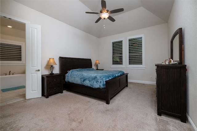 1100 Whisper Willows Dr, Fort Worth, TX 76052 - bedroom with vaulted ceiling, light colored carpet, baseboards, a ceiling fan, and recessed lighting