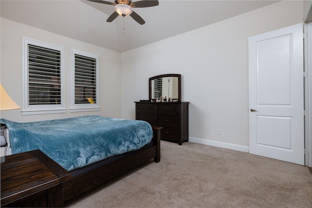 1100 Whisper Willows Dr, Fort Worth, TX 76052 - bedroom featuring light colored carpet, baseboards, ceiling fan, and vaulted ceiling