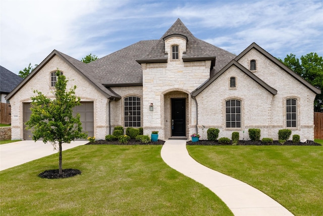 1100 Whisper Willows Dr, Fort Worth, TX 76052 - french country inspired facade featuring a shingled roof, brick siding, and a front yard