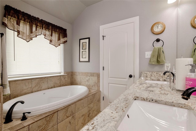 140 Pine Rd, Poolville, TX 76487 - full bath featuring vaulted ceiling, a bath, and double vanity
