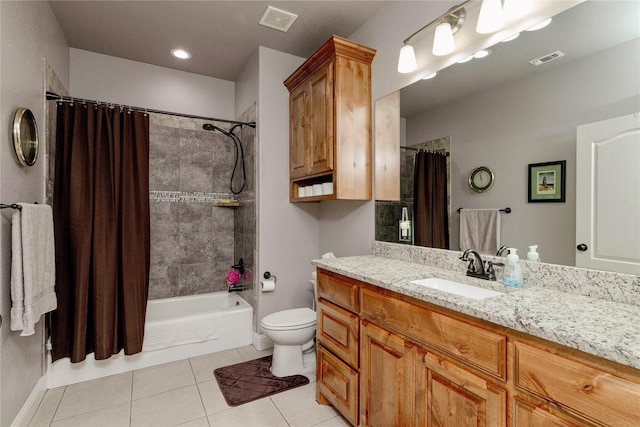 140 Pine Rd, Poolville, TX 76487 - bathroom with tile patterned floors, toilet, shower / bath combo with shower curtain, and vanity
