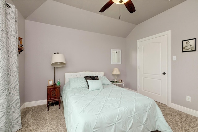 140 Pine Rd, Poolville, TX 76487 - carpeted bedroom with baseboards, vaulted ceiling, and ceiling fan