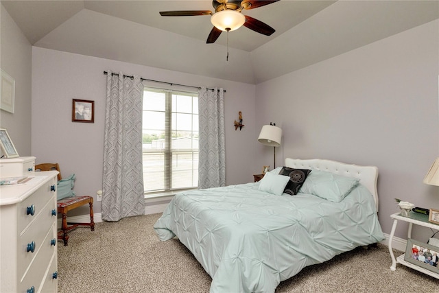 140 Pine Rd, Poolville, TX 76487 - bedroom with light carpet, baseboards, a ceiling fan, and lofted ceiling