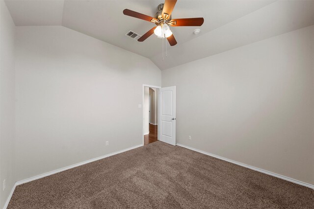 5541 Wisdom Ct, Waco, TX 76708 - carpeted empty room with vaulted ceiling, ceiling fan, and baseboards