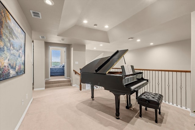 5581 Travis Dr, Frisco, TX 75034 - sitting room with recessed lighting, light colored carpet, baseboards, and a tray ceiling