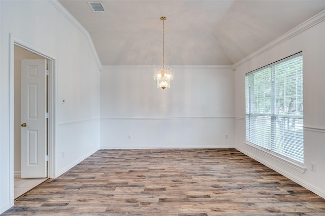 7002 Westover Dr, Rowlett, TX 75089 - unfurnished room with wood finished floors, a chandelier, lofted ceiling, ornamental molding, and baseboards