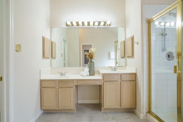 4525 Crooked Ridge Dr, The Colony, TX 75056 - bathroom with a stall shower and double vanity