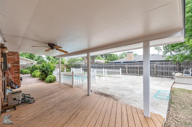 3242 Whitewing Way, Abilene, TX 79606 - wooden deck featuring a fenced backyard, a ceiling fan, and a patio area