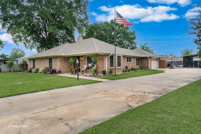 102 Pinehurst Pl, Benton, LA 71006 - ranch-style house with an attached garage, brick siding, concrete driveway, a chimney, and roof with shingles