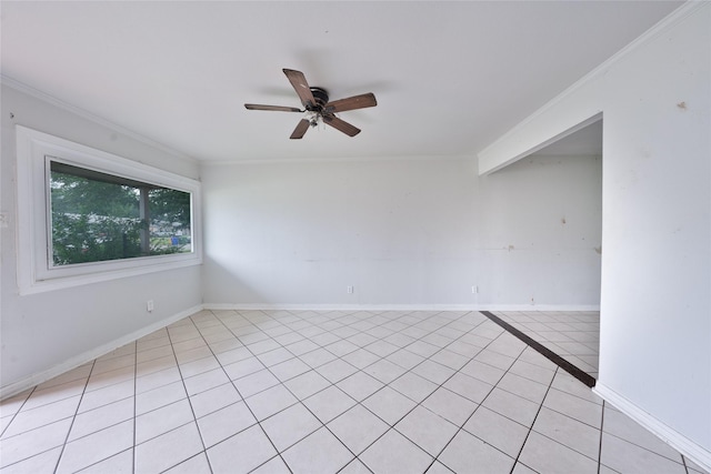8820 Easley St, White Settlement, TX 76108 - spare room with ceiling fan, ornamental molding, light tile patterned flooring, and baseboards