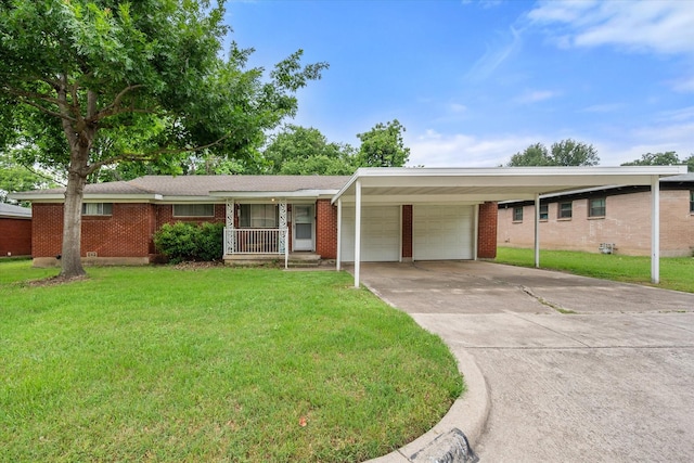 4900 Ira St, Haltom City, TX 76117 - ranch-style house featuring an attached garage, a front lawn, covered porch, and a carport