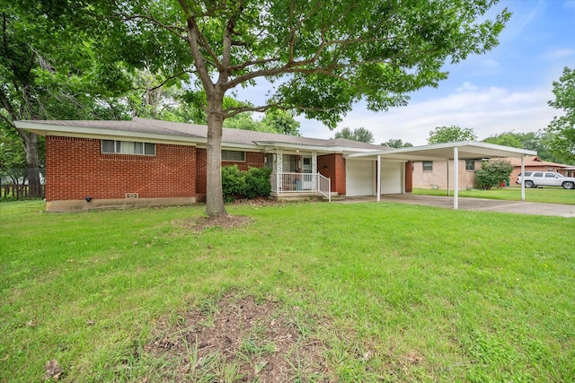 4900 Ira St, Haltom City, TX 76117 - ranch-style house featuring a garage, concrete driveway, an attached carport, brick siding, and a front lawn