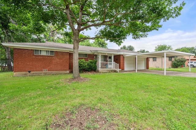 4900 Ira St, Haltom City, TX 76117 - ranch-style house featuring a garage, driveway, brick siding, a carport, and a front lawn