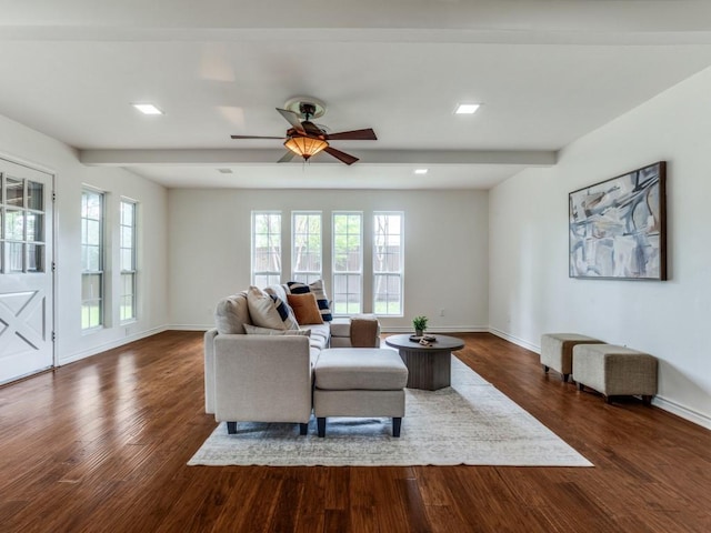 827 Sherbrook Dr, Richardson, TX 75080 - living area with ceiling fan, healthy amount of natural light, wood finished floors, baseboards, and recessed lighting