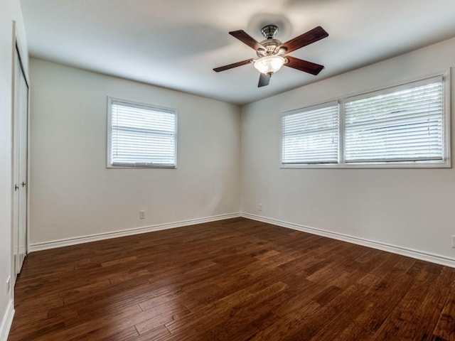 827 Sherbrook Dr, Richardson, TX 75080 - unfurnished room with healthy amount of natural light, baseboards, wood finished floors, and ceiling fan