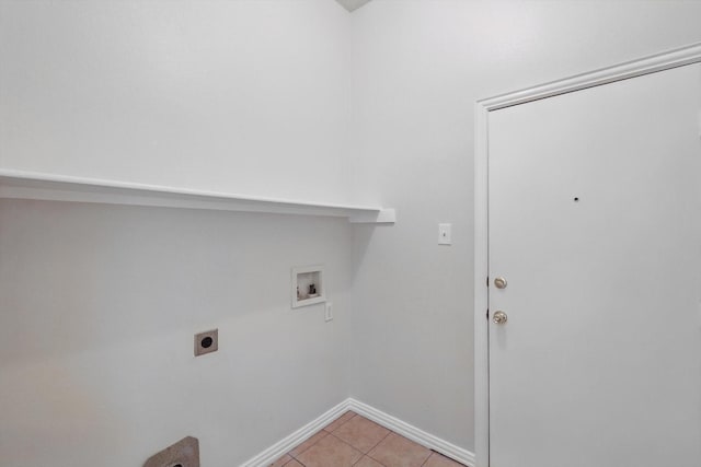 8100 Hosta Way, Fort Worth, TX 76123 - laundry area with washer hookup, electric dryer hookup, baseboards, and light tile patterned flooring
