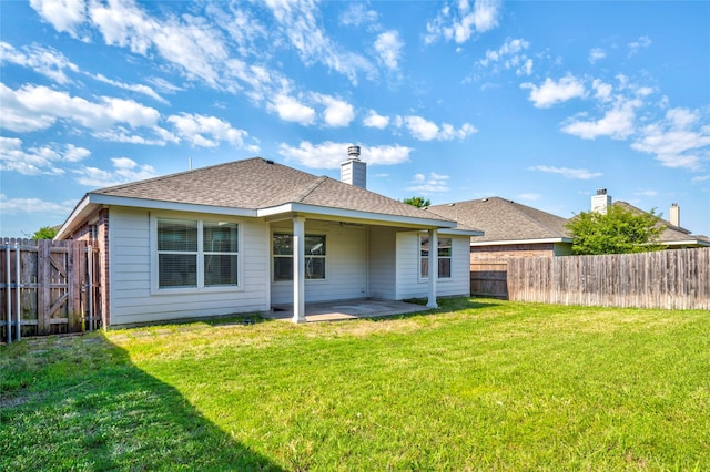 2144 Callahan Dr, Forney, TX 75126 - rear view of property featuring a patio, ceiling fan, roof with shingles, and a chimney