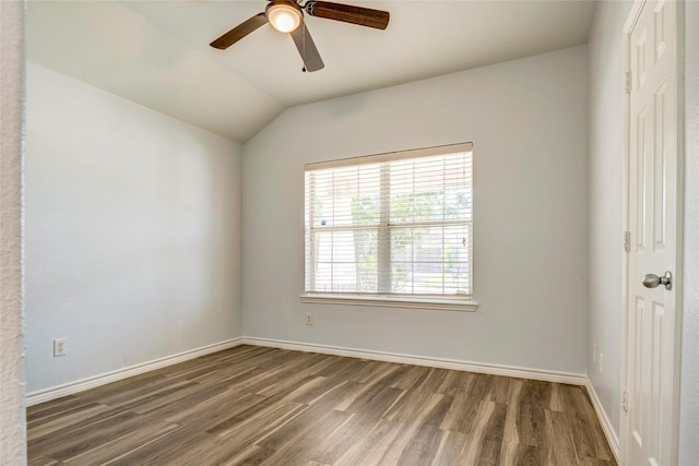 2144 Callahan Dr, Forney, TX 75126 - unfurnished room with wood finished floors, ceiling fan, baseboards, and lofted ceiling