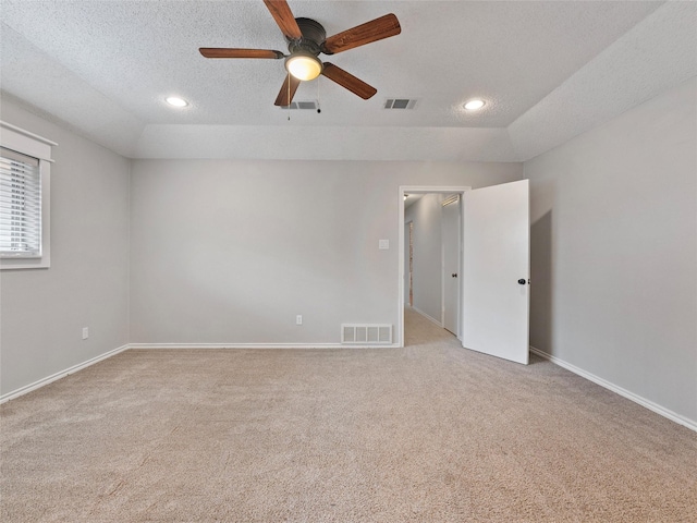 4509 Trowbridge Dr, Arlington, TX 76013 - unfurnished room with a textured ceiling, light colored carpet, recessed lighting, a ceiling fan, and baseboards