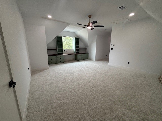 5073 Loper Cir, Streetman, TX 75859 - additional living space with vaulted ceiling, carpet, a ceiling fan, baseboards, and recessed lighting