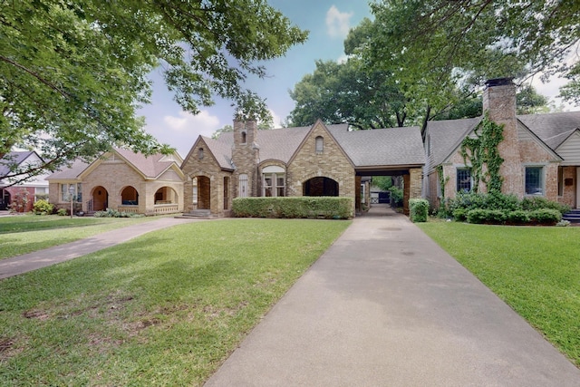 1022 N Edgefield Ave, Dallas, TX 75208 - tudor home featuring stone siding and a front yard
