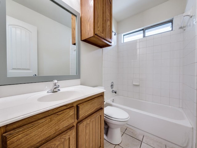 712 Hardwood Dr, Mckinney, TX 75069 - full bathroom featuring toilet, shower / bathtub combination, tile patterned floors, and vanity
